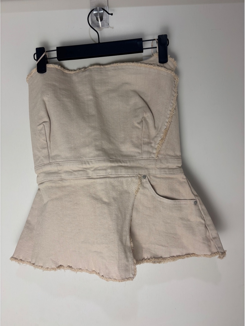 Tractr XL Strapless Denim Top Beige Raw Hem Smocked